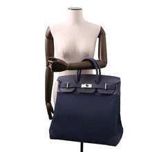 将图像加载到图库查看器中,HERMES HAUT A COURROIES Blue Nuit Togo Leather Toile Military Size 40