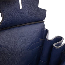 将图像加载到图库查看器中,HERMES HAUT A COURROIES Blue Nuit Togo Leather Toile Military Size 40