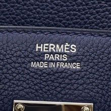 将图像加载到图库查看器中,HERMES HAUT A COURROIES Blue Nuit Togo Leather Toile Military Size 40