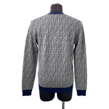 将图像加载到图库查看器中,FENDI FF logo cardigan Size 46 Gray/NavyFZC491 Wool 100%