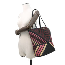 Load image into Gallery viewer, LOEWE Paula Ibiza Puzzle Fold Tote Burgundy/Pink/Beige/BlackA779G50X37 Raffia Leather Size Medium