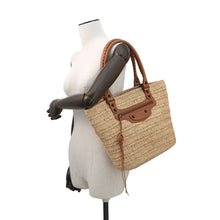 Load image into Gallery viewer, BALENCIAGA Le City Basket 2WAY Tote Bag Natural/Camel828888 Raffia Lambskin Size Medium