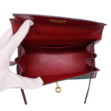 将图像加载到图库查看器中,HERMES Mini Kelly Owl Green/Rouge H Silk Box Calf Leather Size 20
