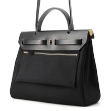Load image into Gallery viewer, HERMES Herbag zip Black Toile Military Vache Hunter Leather Size PM