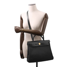 Load image into Gallery viewer, HERMES Herbag zip Black Toile Military Vache Hunter Leather Size PM
