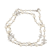 Load image into Gallery viewer, CHANEL CC Logo Long Necklace SilverA36121 Metal Faux Pearl Rhinestone