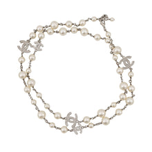 Load image into Gallery viewer, CHANEL CC Logo Long Necklace SilverA36121 Metal Faux Pearl Rhinestone