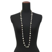 Load image into Gallery viewer, CHANEL CC Logo Long Necklace SilverA36121 Metal Faux Pearl Rhinestone