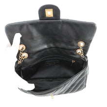 Load image into Gallery viewer, CHANEL Chevron Bag Charm with Chain Shoulder Black Lambskin Size 25