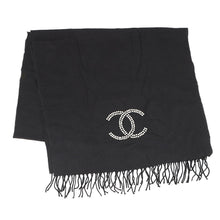 Load image into Gallery viewer, CHANEL Faux Pearl CC Logo Scarf Black Cashmere82% Silk18% Faux Pearl