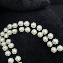 Load image into Gallery viewer, CHANEL Faux Pearl CC Logo Scarf Black Cashmere82% Silk18% Faux Pearl