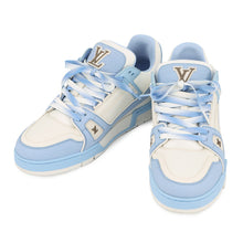 将图像加载到图库查看器中,LOUIS VUITTON Trainer Line Sneakers White/Light Blue Leather Canvas Size 7.5