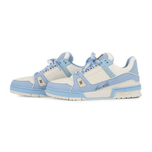 将图像加载到图库查看器中,LOUIS VUITTON Trainer Line Sneakers White/Light Blue Leather Canvas Size 7.5