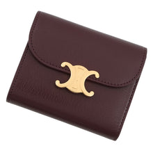将图像加载到图库查看器中,CELINE Small flap wallet Triomphe Deep burgundy10D783GVE.28DG Goatskin Leather