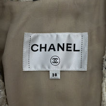 Load image into Gallery viewer, CHANEL Tweed 2-Pocket Collarless Jacket Short Size 38 Ivory/Black/GrayP62411V47773 Wool38% Acryl23% Polyester18% Linen12% Polyamide7% Alpaca2%