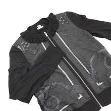 Load image into Gallery viewer, HERMES Twill reine long-sleeved cardigan with Parfroy Remix print Size 36 Gris Charbon5H2804DL Silk100% Cashmere49% Silk48% Nylon2% Polyurethane1%