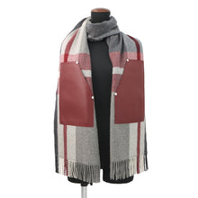 将图像加载到图库查看器中,HERMES Cashmere Scarf (Tartan Pocket, Cuir, Applique) Gray/Marine/RougeHH259150S Cashmere100%