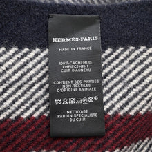 将图像加载到图库查看器中,HERMES Cashmere Scarf (Tartan Pocket, Cuir, Applique) Gray/Marine/RougeHH259150S Cashmere100%