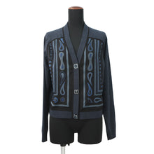 Load image into Gallery viewer, HERMES Twilleline long-sleeved cardigan in Candy Libris print Size 34 Noir Legris Fabric part Silk100% Knit part Wool97%・Nylon2%・Polyurethane1%
