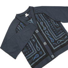 Load image into Gallery viewer, HERMES Twilleline long-sleeved cardigan in Candy Libris print Size 34 Noir Legris Fabric part Silk100% Knit part Wool97%・Nylon2%・Polyurethane1%