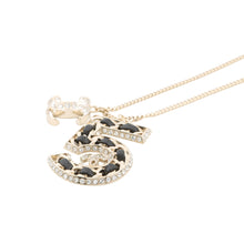 将图像加载到图库查看器中,CHANEL CC Logo No.5 motif necklace Champagne Gold/Black Metal Rhinestone Leather