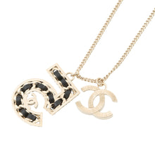 将图像加载到图库查看器中,CHANEL CC Logo No.5 motif necklace Champagne Gold/Black Metal Rhinestone Leather