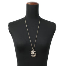 将图像加载到图库查看器中,CHANEL CC Logo No.5 motif necklace Champagne Gold/Black Metal Rhinestone Leather