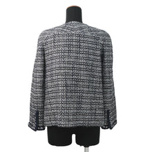 Load image into Gallery viewer, CHANEL Collarless Tweed Jacket Size 36 Gray/Navy/SilverP60886 Viscose 47% Polyamide 30% Cotton 16% Polyester 5% Metal Polyester 2%