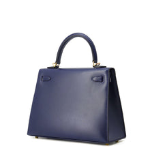 将图像加载到图库查看器中,HERMES Kelly Sellier Blue Abysse Tadelakt Leather Size 25