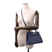 将图像加载到图库查看器中,HERMES Kelly Sellier Blue Abysse Tadelakt Leather Size 25