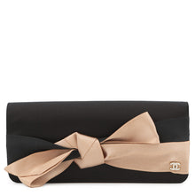 Load image into Gallery viewer, CHANEL Ribbon Motif Clutch Black Satin Rhinestone
