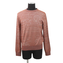Load image into Gallery viewer, Berluti Light Scritto Pattern Long Sleeve Crew Neck Sweater Size M Chestnut Brown Wool 96% Nylon4%