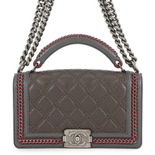 Load image into Gallery viewer, CHANEL Boy Chanel ChainShoulder Bag Brown/Gray/RedA94804 Lambskin Size 25