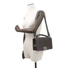 Load image into Gallery viewer, CHANEL Boy Chanel ChainShoulder Bag Brown/Gray/RedA94804 Lambskin Size 25