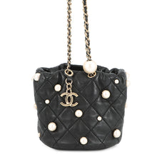 Load image into Gallery viewer, CHANEL Matelasse Drawstring BagChainShoulder BlackAS2518 Lambskin Faux Pearl