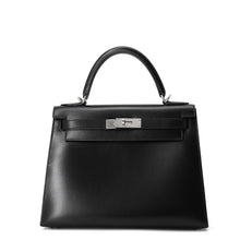 将图像加载到图库查看器中,HERMES Kelly Sellier Black Box Calf Leather Size 28