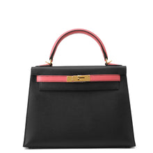 Load image into Gallery viewer, HERMES Kelly Sellier Rose Azalee/Black Epsom Size 28