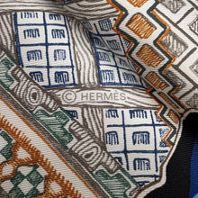 将图像加载到图库查看器中,HERMES Carre Super Silk Quest Size 90 Black/Blue/Beige Silk100%