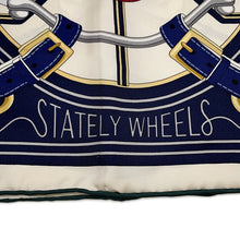 将图像加载到图库查看器中,HERMES Carre Stately Wheels Size 90 Creme/Bordeaux/Blue Silk100%