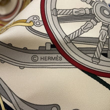 将图像加载到图库查看器中,HERMES Carre Stately Wheels Size 90 Creme/Bordeaux/Blue Silk100%