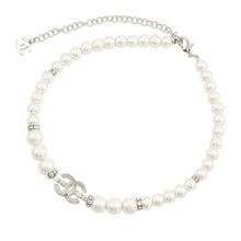 将图像加载到图库查看器中,CHANEL CC Logo Necklace SilverABF720 Metal Rhinestone Faux Pearl