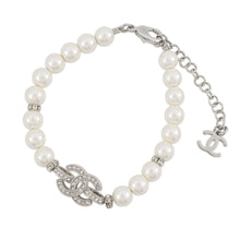 Load image into Gallery viewer, CHANEL CC Logo Bracelet SilverABF724 Metal Rhinestone Faux Pearl