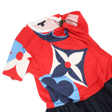 将图像加载到图库查看器中,LOUIS VUITTON Game On Asymmetrical Baby Doll Dress Size S Red/Navy/Multicolor Cotton Nylon Polyurethane