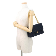 Load image into Gallery viewer, CHANEL Matelasse W-Flap W-Chain Shoulder Bag NavyA01112 CottonJersy Size 25