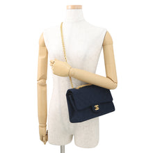 Load image into Gallery viewer, CHANEL Matelasse W-Flap W-Chain Shoulder Bag NavyA01112 CottonJersy Size 25