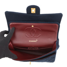 Load image into Gallery viewer, CHANEL Matelasse W-Flap W-Chain Shoulder Bag NavyA01112 CottonJersy Size 25