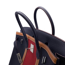 将图像加载到图库查看器中,HERMES Birkin Club Blue Indigo/Rouge Casaque/Fauve Fjord Leather Barenia Leather Ottoman Size 35