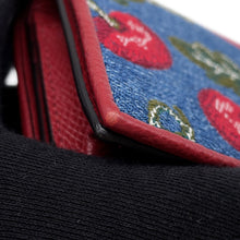 将图像加载到图库查看器中,Valentino Garavani V Logo Cherry Fick Embroidery Compact Wallet Blue/Red7W2P0AJ3BRJ Denim/Leather