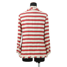 Load image into Gallery viewer, CHANEL Striped Tweed Jacket Size 42 Ivory/Red/BrownP33189 Cotton 38% Silk 38% Polyamide 17% Wool 4% Rayon2% Metal 1%