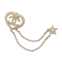 将图像加载到图库查看器中,CHANEL Rhinestone Heart Star Brooch Metal Rhinestone Faux Pearl